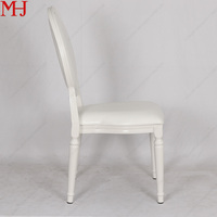 Chaise Louis ovale blanche moderne en aluminium avec dossier, design imitation bois, revêtement en cuir PU, pour salle à manger, maison ou restaurant