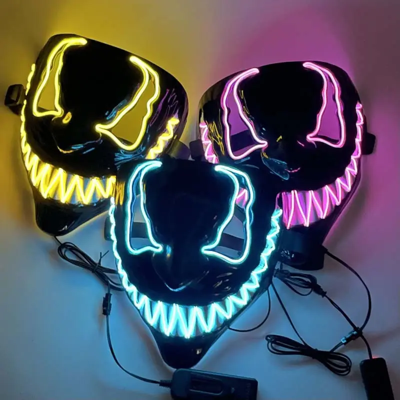 Hot Halloween Accessories Horror Makeup Wednesday PVC Venom Colorful Party LED Luminous Halloween Mask