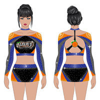 Ensemble d'uniformes de cheerleading deux pièces OEM pour filles, jupe et haut en polyester avec pompons et strass All Star, uniformes de cheerleading pour équipes
