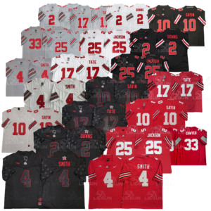 Vente en gros de qualité supérieure Ohio State 4 # Jeremiah Smith 10 # Sayin 2 # DOWNS   17 # Tate 25 # Jackson 1 # JUDKINS 7 # Maillots cousus STROUD - Product Image 1