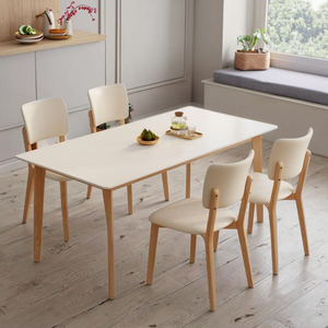 طاولة طعام خشبية حديثة قابلة للتمديد مع مجموعة كراسي بيضاء نقية تتسع لـ 4 أشخاص، أثاث لغرفة المعيشة - Product Image 6