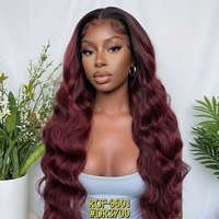 Perruque synthétique KEMY HAIR bordeaux 13*6 HD Lace Premium résistante à la chaleur, 32 pouces de long, boucles profondes, pour femmes noires