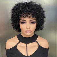 Perruque Courte Brésilienne en Cheveux Humains Vierges Afro Crépus Bouclés avec Frange, Faite à la Machine, pour Femmes Noires - Vente en Gros