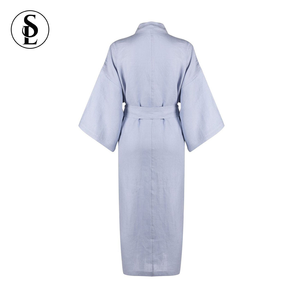 2025 New Arrival Alta Qualidade Sólida Elegante Femme Belted Robes Algodão Mulheres Atacado 100% Linho Banho Robe One Piece Set - Product Image 3