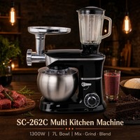 Robot culinaire multifonction 5-en-1 7L avec mixeur, hachoir à viande, blender, 1300W, IC intelligent, 6 vitesses, fonctions Pulse et têtes interchangeables pour la maison
