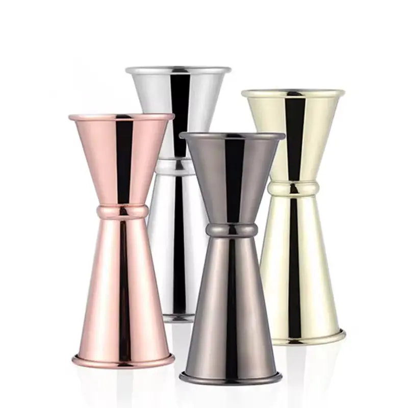 Modern Style Stainless Steel Barware Tools Wine Measure Cup Metal Bar Gold Double Cocktail Jigger With Scale