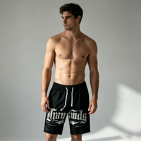 Shorts noirs déchirés style streetwear gothique imprimé, ourlet déchiré, pour hommes, décontractés d'été, vente en gros par lot