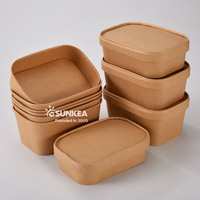 Vente en gros de bols à salade rectangulaires en kraft jetables de qualité alimentaire avec impression de logo personnalisée