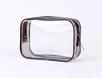 Pochette autoportante en PVC transparent avec fermeture éclair intégrée, anti-fissuration, bordure noire, logo personnalisé imprimé, recyclable, pour masques faciaux, cosmétiques et voyages