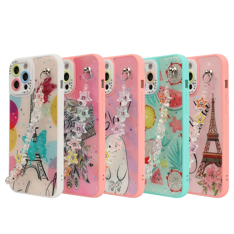 SOMOSTEL Fundas para celulares 2 en 1 iPhone 13 14 Fundas de lujo con cadena de flores, accesorios, venta al por belediye başkanı