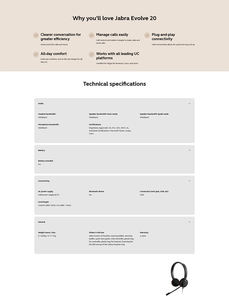 Auriculares con Cable USB Estéreo <span class=keywords><strong>Jabra</strong></span> Evolve 20 - Auriculares de Diadema para PC con Micrófono de Brazo para Oficina, Llamadas de Negocios y Reuniones en Línea - Product Image 6