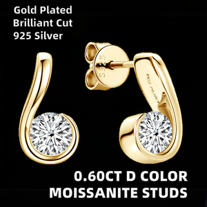 Pendientes de Moissanita de 0.60CT y 3mm con Engaste de Bisel, Color D, Corte Brillante, Chapados en Oro, Plata 925, Diseño Curvo, Modernos, Certificados GRA - Product Image 2