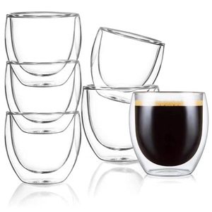Tasses et tasses à café à cappuccino de 250ml en <span class=keywords><strong>verre</strong></span> transparent à double paroi fait à la main de 8oz, isolées et réutilisables, écologiques et bon marché - Product Image 6