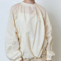 Chemisier décontracté uni à manches longues avec col simple, en tricot mélangé tissé, pull respirant avec logo frontal