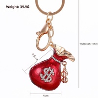 Porte-clés en alliage de zinc avec strass, style américain, motif sac porte-bonheur, pendentif de voiture, emballé individuellement, petit format