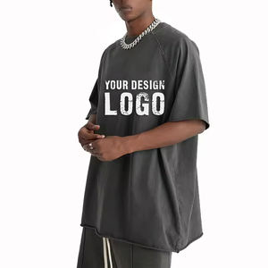 T-shirt pour homme à col rond vintage lavé printemps-été, de haute qualité, couleur unie, sport, épaules tombantes - Product Image 2