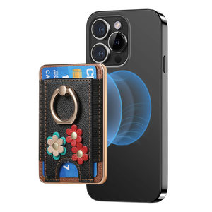 Tarjetero Magnético con Diseño de Flor Tridimensional Electrochapado y Anillo para iPhone, en Cuero PU - Product Image 1
