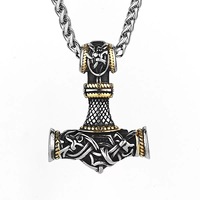 Acier inoxydable Viking Vintage Thor Marteau Collier Tête de Loup Pendentif Nordique Religieux Hommes Mode Accessoire Bijoux
