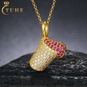 Style minimaliste Hip Hop bijoux pendentif broche réglage 925 argent Sterling Vvs Moissanite mignon tasse gâteau pendentif collier - Product Image 1