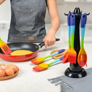 Heat Resistant Rainbow Cooking Utensils Silicone Spoon Spatula Ladle Cooking Utensil Set For Kitchen