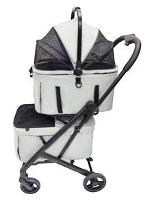 दो कुत्तों के लिए थोक पोर्टेबल आरामदायक रोलर दो हाथ फोल्डिंग हल्के एल्यूमीनियम 4-पहिया जुड़वां पालतू ट्रॉली - Product Image 3