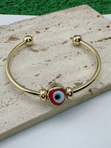 Modebescherming Trendy Unisex 18K verguld messing lampwork blauwe Griekse kwade ogen kralen open manchet armband - Product Image 4