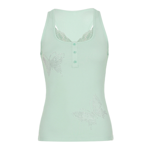 Y2K Butterfly Rhinestone Lace <b>Patchwork</b> Vest Women's Sleeveless Knit <b>Top</b> Button Front Streetwear Casual Fashion - Product Image 6