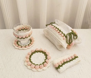 Caja de pañuelos de tulipán de hilo tejido hecho a mano, almohadilla aislante de <span class=keywords><strong>taza</strong></span> de té, decoración del hogar, cubierta de <span class=keywords><strong>taza</strong></span>, <span class=keywords><strong>taza</strong></span>, suéter, Mangas de <span class=keywords><strong>taza</strong></span> - Product Image 3