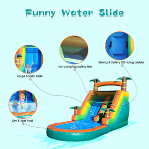Tobogán Acuático Inflable de PVC de Grado Comercial de 21x9x12 Pies, <span class=keywords><strong>Casa</strong></span> de Brinco Inflable, Tobogán Tropical <span class=keywords><strong>con</strong></span> <span class=keywords><strong>Piscina</strong></span> de Chapoteo y Soplador - Product Image 4