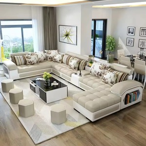 Ensemble de canapés en tissu de coton en forme de U, meubles de salon modernes multifonctionnels intelligents et luxueux, avec fonction de massage, vente en gros - Product Image 1