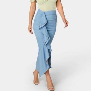 Jupe longue en jean à volants et fente haute pour femme, modèle 2025 – Tendance, élégante et de haute qualité - Product Image 1