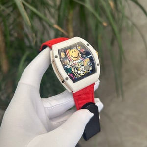 Montre mécanique de luxe, style urbain, cadran blanc en céramique ajouré, design unique avec visage souriant de designer - Product Image 2