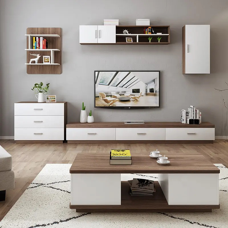 TV Stand con Console Stile Conciso con Armadi di Stoccaggio e Interni Scaffali Mobili Per La Casa A Buon Mercato e Moderno Scaffale Aperto Marrone