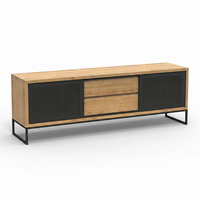 Meuble TV robuste de 160 cm avec finition bois rustique et base métallique pour appartement - Vente en gros