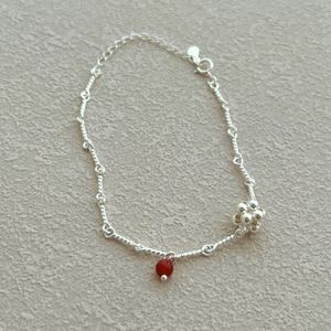 Dylam Fine Fashion Jewelry Manufacturer <b>Rope</b> <b>Chain</b> 925 Sterling Silver Bead Beaded Red Bead Bangles Bracelets for Women - Product Image 4