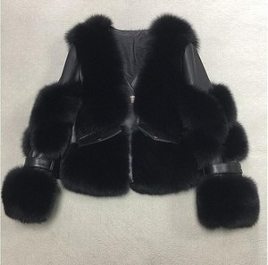 2021 Winter Faux Fur New <strong>Fake</strong> Fox Fur Coat Motorcycle <strong>Clothing</strong> With Leather - Product Image 6