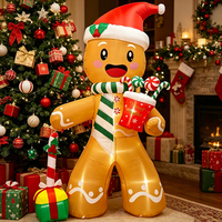 Omino di Pan di Zenzero con Cappello da Babbo Natale, Luci LED, Alto 2,4 Metri, Scatola Regalo Gonfiabile Marrone, Decorazione Natalizia da Giardino