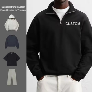 Felpa Personalizzata Pesante con Cappuccio a <span class=keywords><strong>Zip</strong></span>, Collo Alto e Cerniera a Quarto, in Cotone di Alta Qualità, <span class=keywords><strong>Oversize</strong></span>, per Uomo - Product Image 1