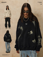 Sudadera con Capucha Cuadrada para Hombre, Estilo Premium, Lavada al Ácido, Desgastada, con Bloques de Color en Contraste y Parche Bordado, Abrigo de Invierno para Hombre