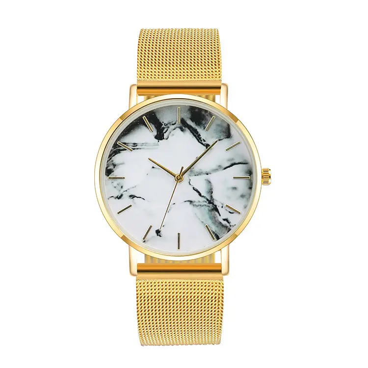 Caliente barato reloj damas reloj movimiento de mármol creativo tinta de aleación de cuarzo con correa de womenhs reloj