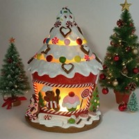 Article chaud Décoration de yourte rouge et blanche avec lumière LED Maison en pain d'épice Pâte d'argile 3D Décoration de Noël avec boîtier de batterie