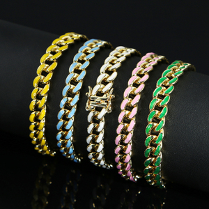 Promotion Bijoux pour femmes plaqués or, chaîne cubaine <span class=keywords><strong>Miani</strong></span> de 8 mm, bracelet cubain en émail coloré néon - Product Image 3