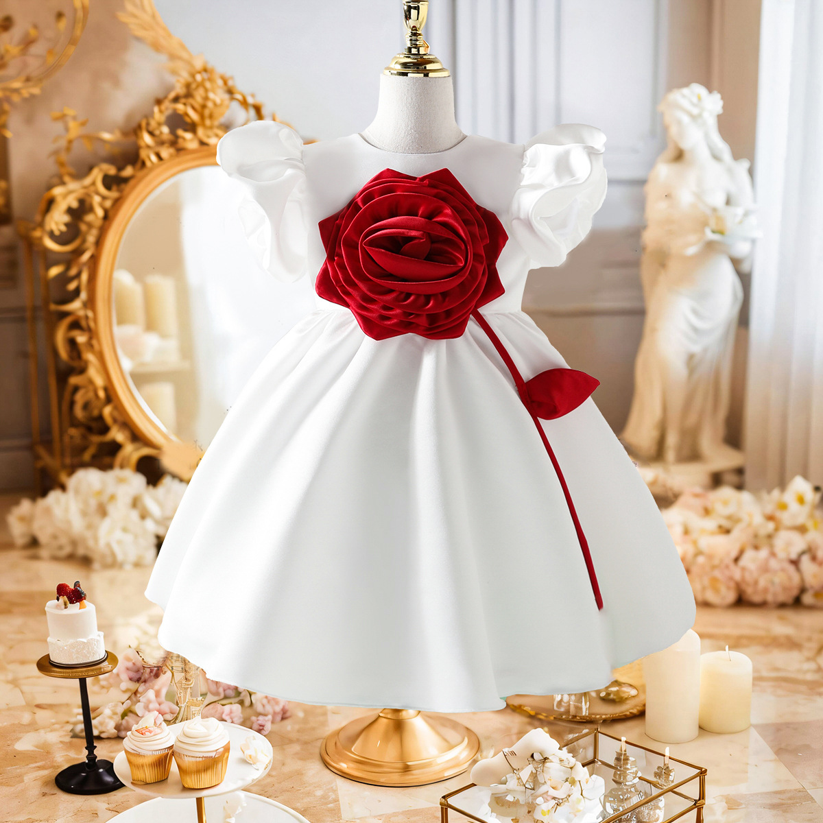 open lace back dress Elegant Baby Girls Pink Flower Girl One-year-old Princess Toddler Beau   marryshe
