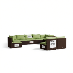 Ensemble de salon de jardin en rotin brun et vert, mobilier d'extérieur 6 places, résistant aux intempéries, design contemporain - Product Image 1