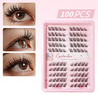 Lot de 100 faux cils coréens en U, kit DIY pour cils en grappe, cils naturels effilés à bande fine