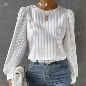 Blusa Elegante de Gasa Blanca Tejida Estilo Bohemio para Mujer, Manga Larga, Nueva Colección 2024, Ideal para Oficina - Product Image 1