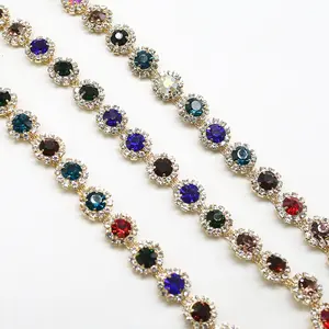 Fashionable Colorful Crystal Cup Base Trim with Chain and Rhinestone for Garment Accessories