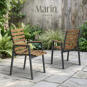 Sillón de Comedor de Madera Maciza de Teca para Exteriores con Estructura Metálica - Muebles de Patio Duraderos y Ligeros para Restaurantes y Cafés - Product Image 3