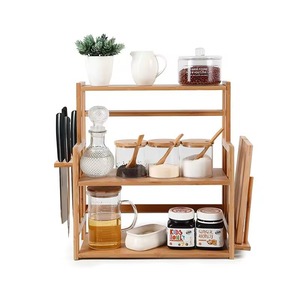 Bamboo Multi Layer Storage <b>Rack</b> For <b>Kitchen</b> Condiments Spice Organizer With Knife Holder Countertop Shelf Standing Type - Product Image 1