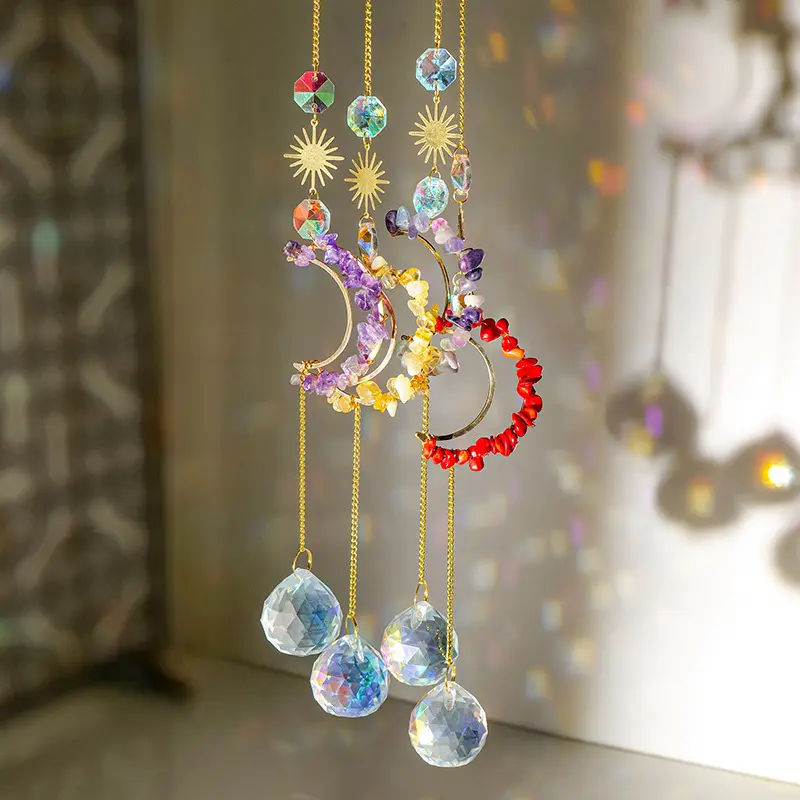 Csja Wind Gong Window Suncatcher Opknoping Deco Gebrandschilderd Glas Suncatchers Natuursteen Crystal Moon Sun Catcher Voor Huis Tuin